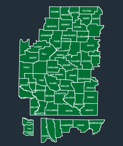 Map of LeafGuard gutters in Arkansas