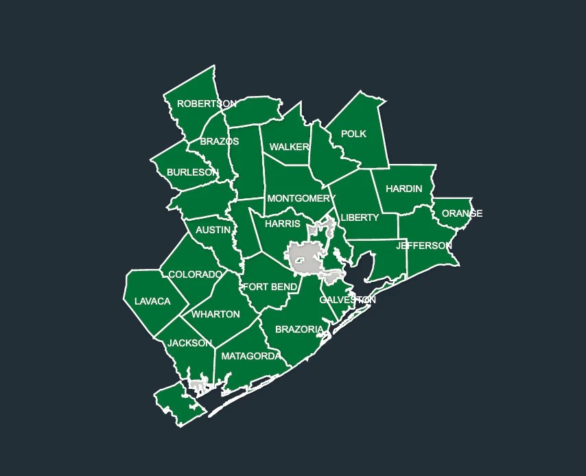 Map of LeafGuard gutters in Houston Texas 