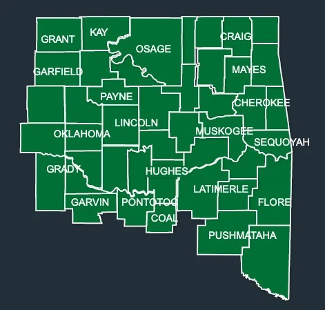 Map of LeafGuard gutters in Oklahoma